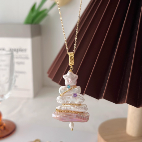 Christmas Tree Baroque Pearl Necklace