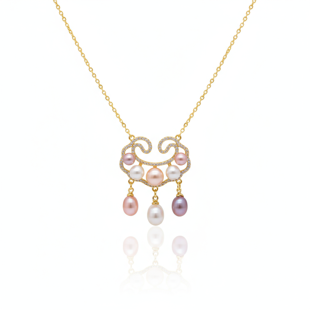 Peace Lock Multicolor Freshwater Pearl Necklace