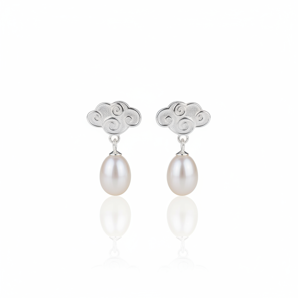 Sterling Silver Auspicious Cloud Pearl Earrings