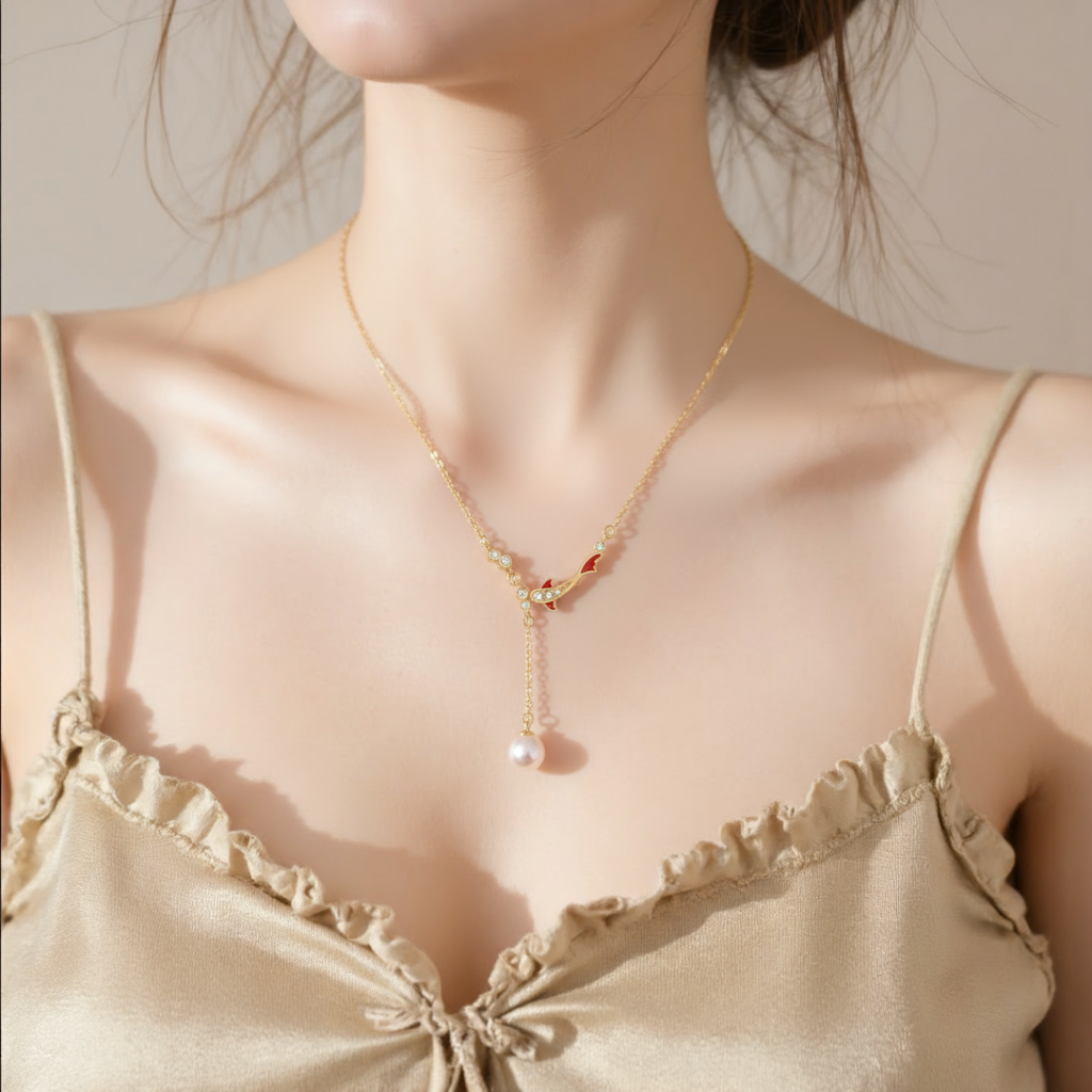 Red Koi Fish Freshwater Pearl Necklace