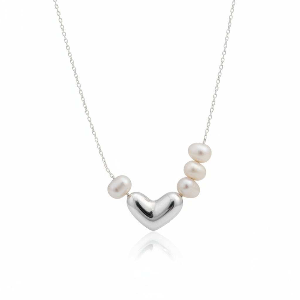 Heart of Pearl – Baroque Pearl & Silver Heart Necklace