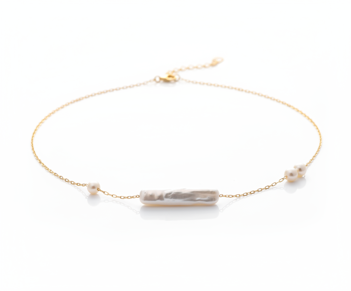 Whisper Line – Asymmetrical Baroque Pearl Necklace