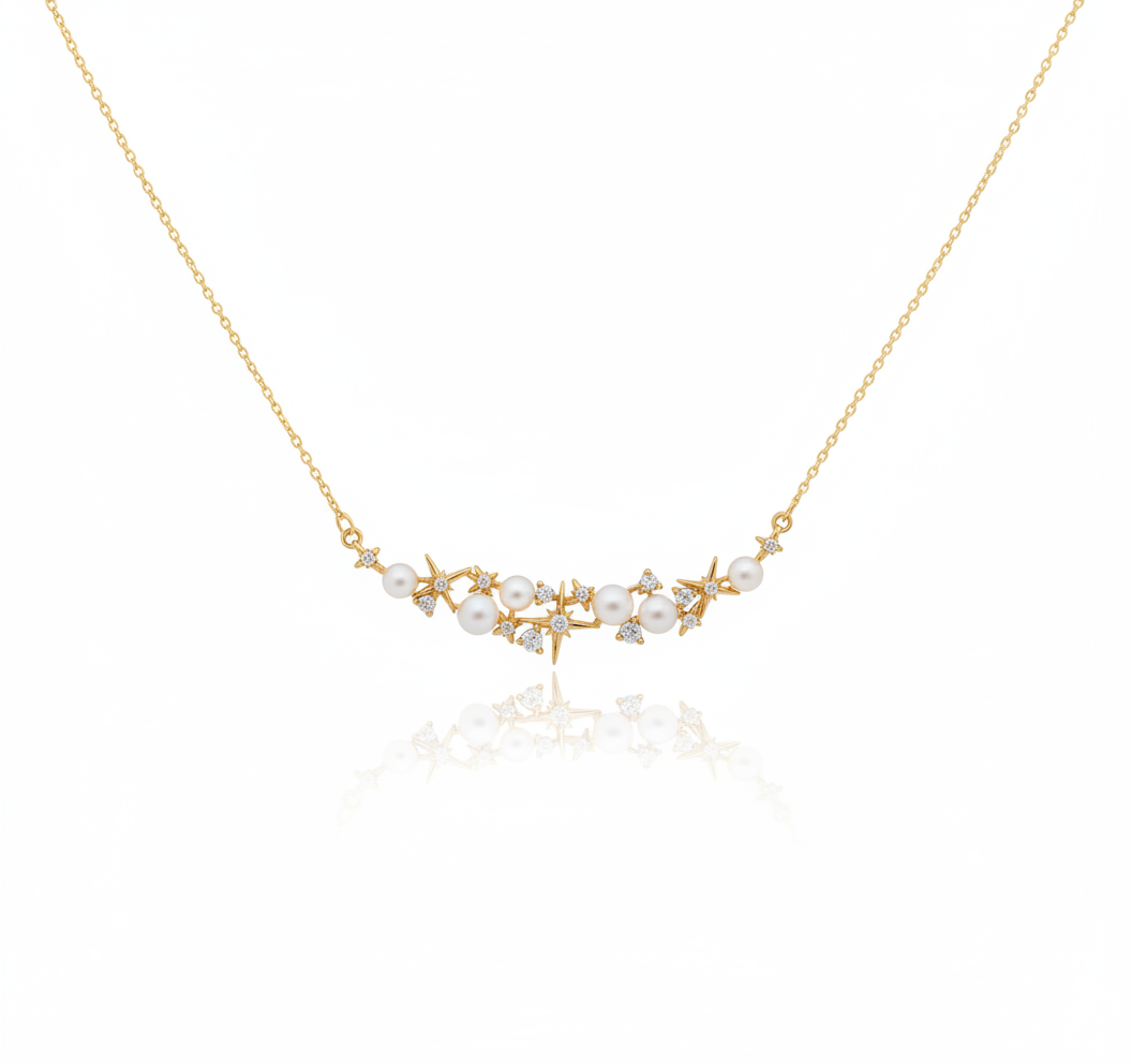 Starry Whispers – Pearl & Crystal Constellation Necklace