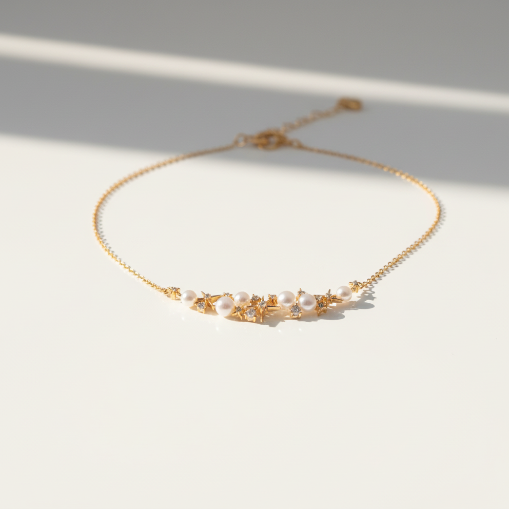 Starry Whispers – Pearl & Crystal Constellation Necklace