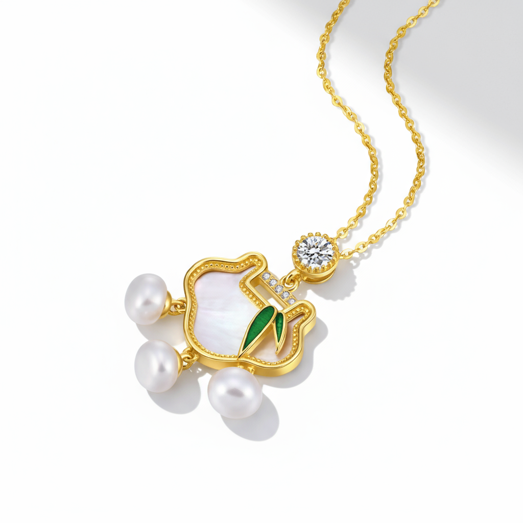 Bamboo Peace Lock Freshwater Pearl Necklace