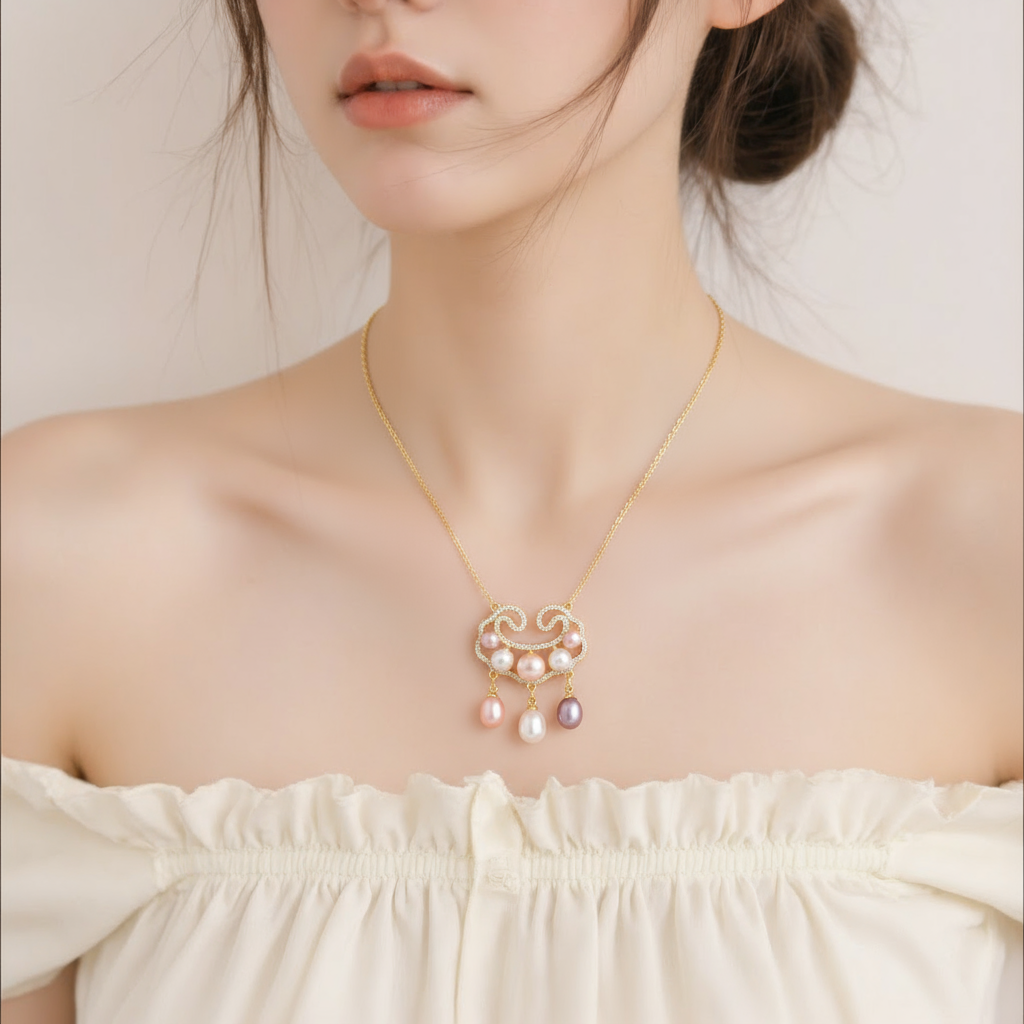 Peace Lock Multicolor Freshwater Pearl Necklace