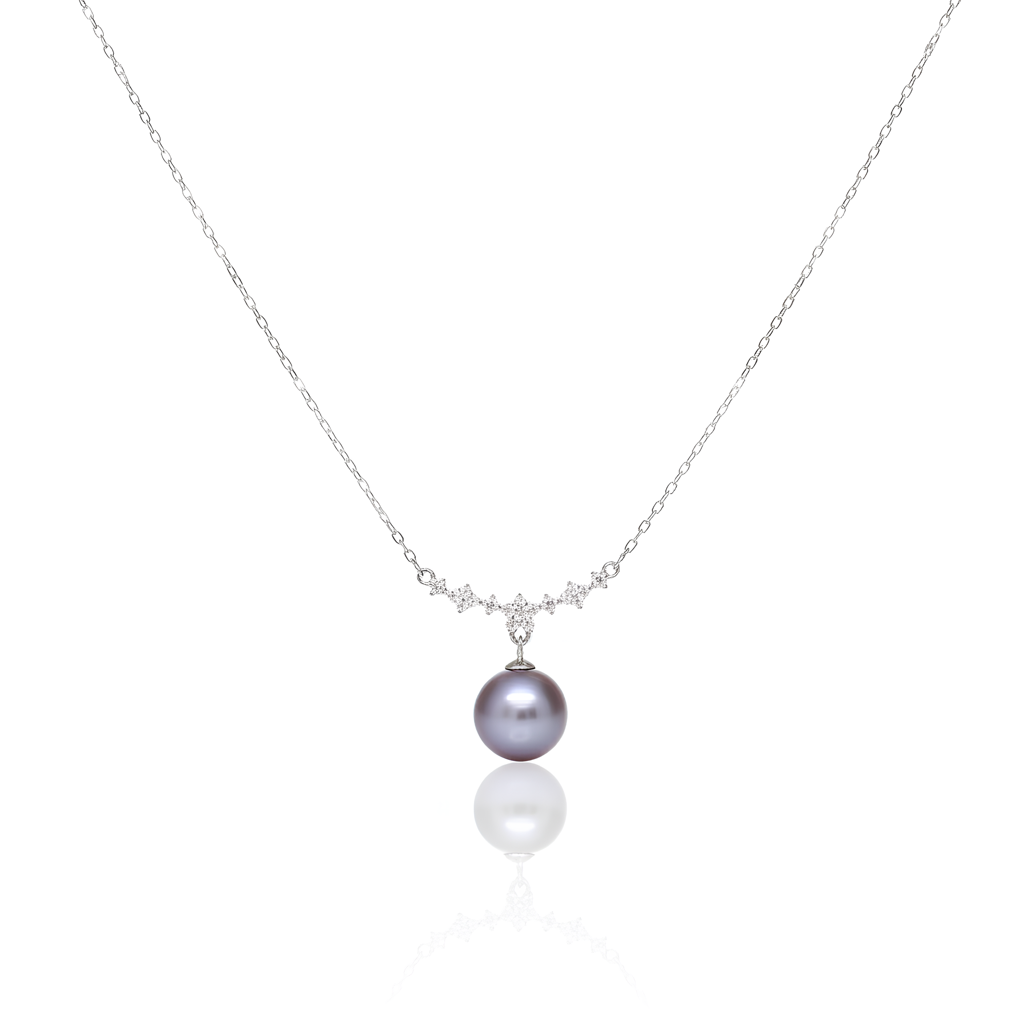 Midnight Snowfall – Lavender Pearl & Diamond Star Necklace