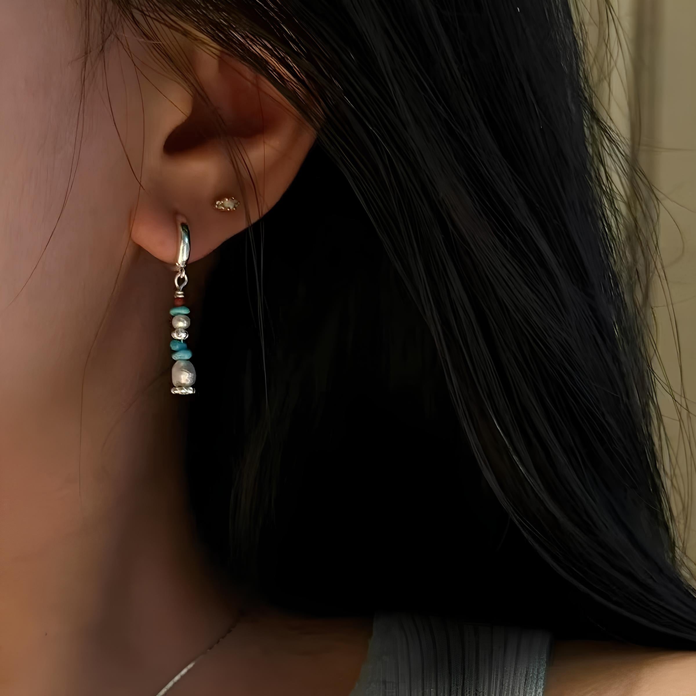 Mani Stone and Baroque Pearl Drop Earrings