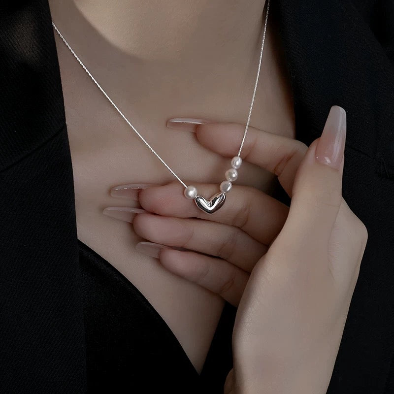 Heart of Pearl – Baroque Pearl & Silver Heart Necklace
