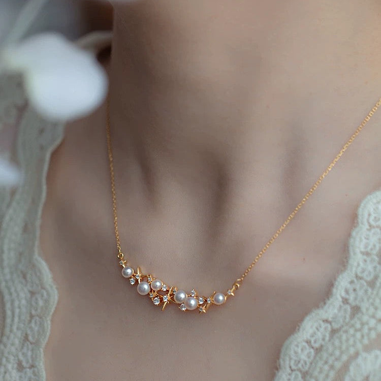 Starry Whispers – Pearl & Crystal Constellation Necklace