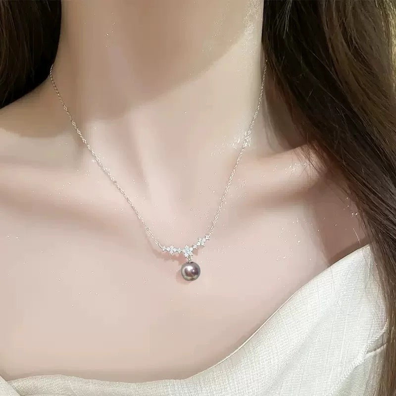 Midnight Snowfall – Lavender Pearl & Diamond Star Necklace