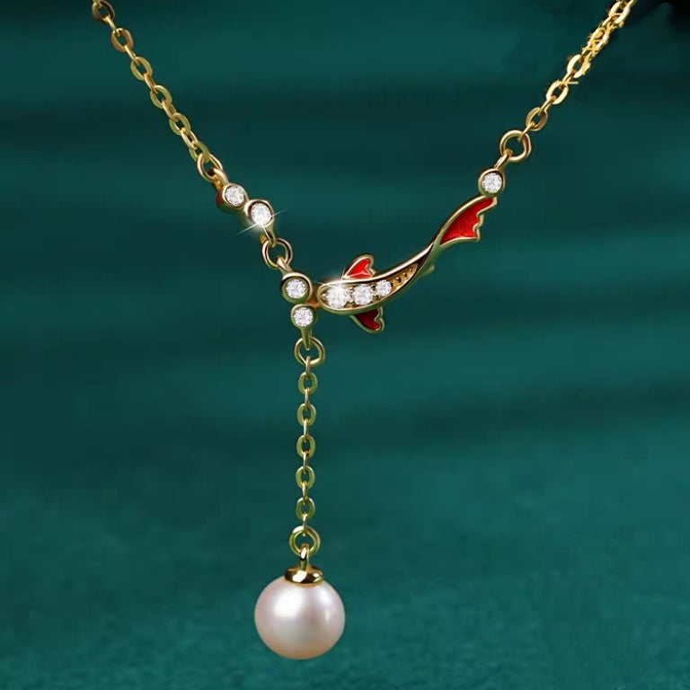 Red Koi Fish Freshwater Pearl Necklace